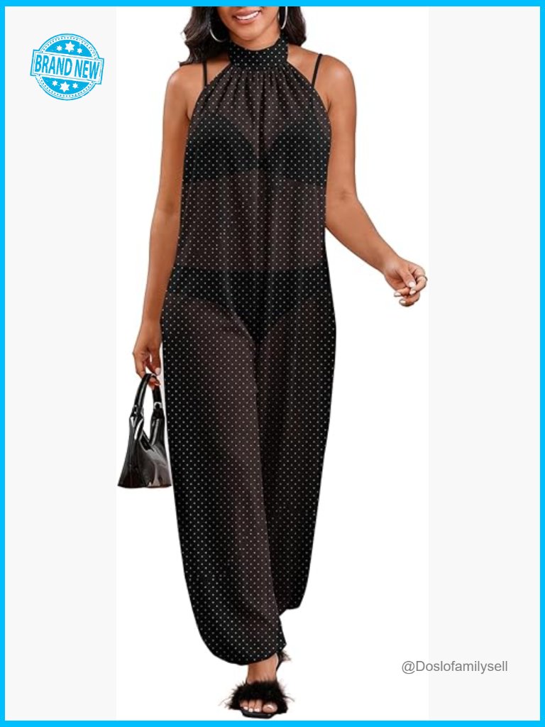 Halter Neck Jumpsuit Sleeveless Backless Wide Leg Romper Summer Casual Loose